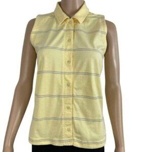 Adidas Button Down Sleeveless Yellow Striped Top Size Medium